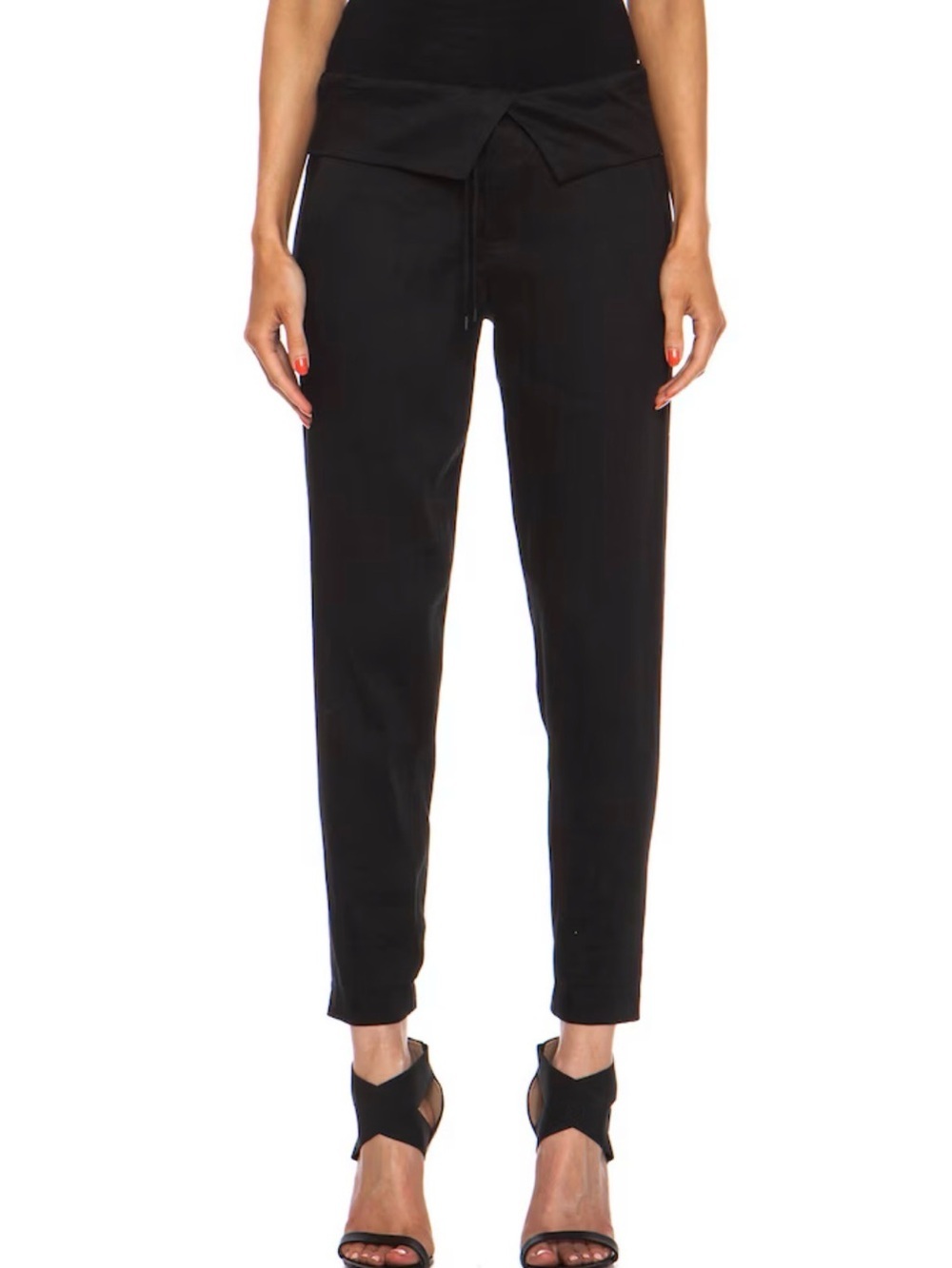 Vince Folded Waist Linen-Blend Trouser Pant Black Size 4 High Waisted Drawstring